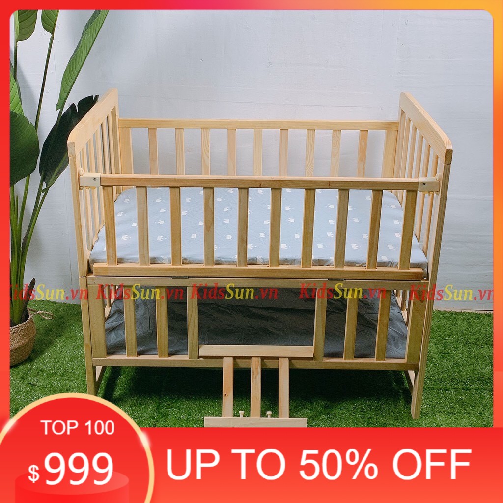 Cũi 2 Tầng Trẻ Em Chất Liệu Gỗ Thông Nhập Khẩu Có Giát Để Đồ Tặng Ga Chống Thấm  GIÁ XƯỞNG