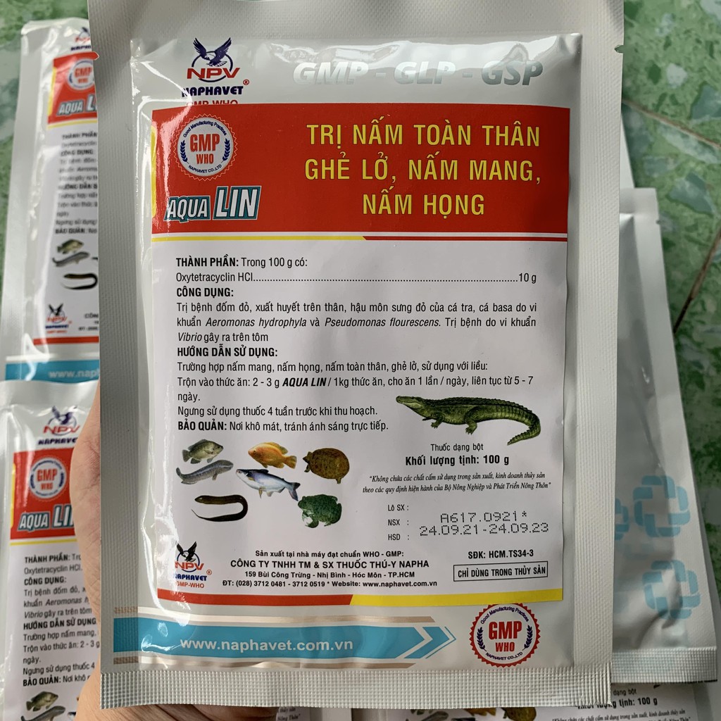 Aqualin dùng cho các bệnh nấm toàn thân, ghẻ lỡ, nấm nang nang, nấm họng trên tô, cá, thủy sản.