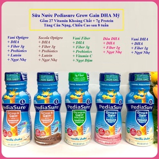 Sữa nước Pediasure Vani, Dâu, Socola, Fiber Chất Xơ DHA Mỹ 237ml