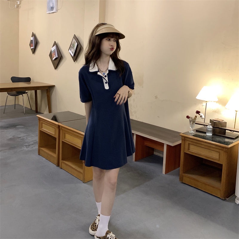 Đầm polo COZOKC tay ngắn dáng ôm phối màu tương phản thời trang trẻ trung