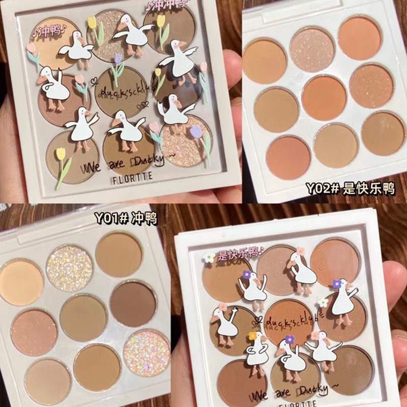 [Hàng mới về] Bảng phấn mắt Flortte 9 màu Chic chú vịt may mắn xinh xắn | BigBuy360 - bigbuy360.vn