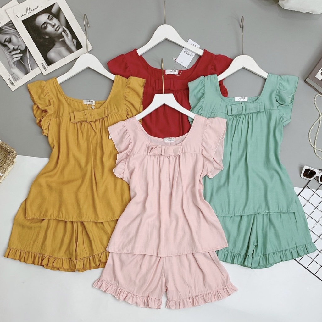 Đồ Ngủ Nữ Bộ Mặc Nhà Đũi Mùa Hè Dễ Thương Chất Mát Quần Đùi PINK STORE