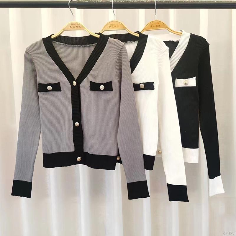 Áo khoác cardigan tay dài cổ chữ V thoáng khí phong cách thời trang retro Hàn Quốc cho nữ