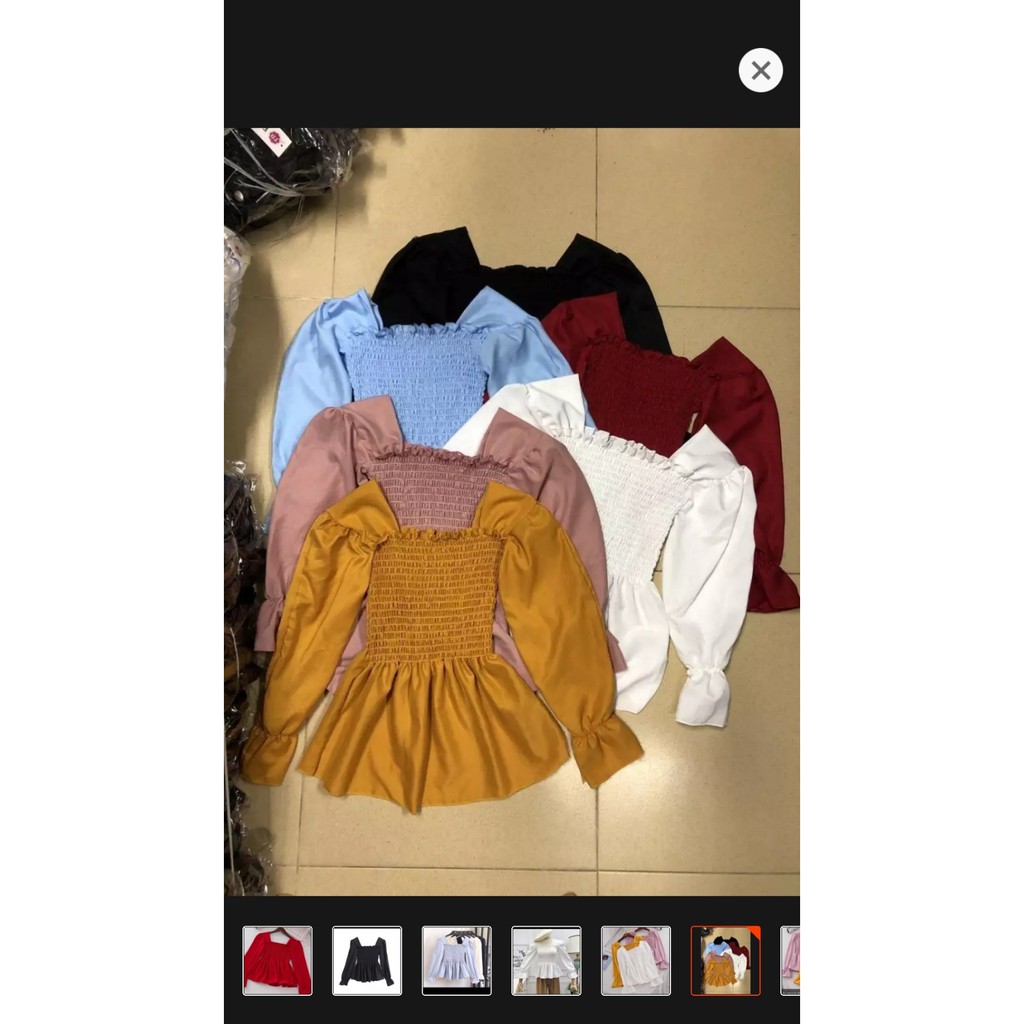 Áo Peplum Cổ Vuông Thân Nhún Kết Hợp Tay Loe Hottrend Năm Nay TTV0031