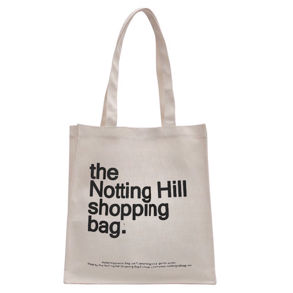 Túi tote HAZIN thết kế đáy vuông vải canvas ulzzang unisex in chữ Notting Hill có túi nhỏ bên trong HZ06