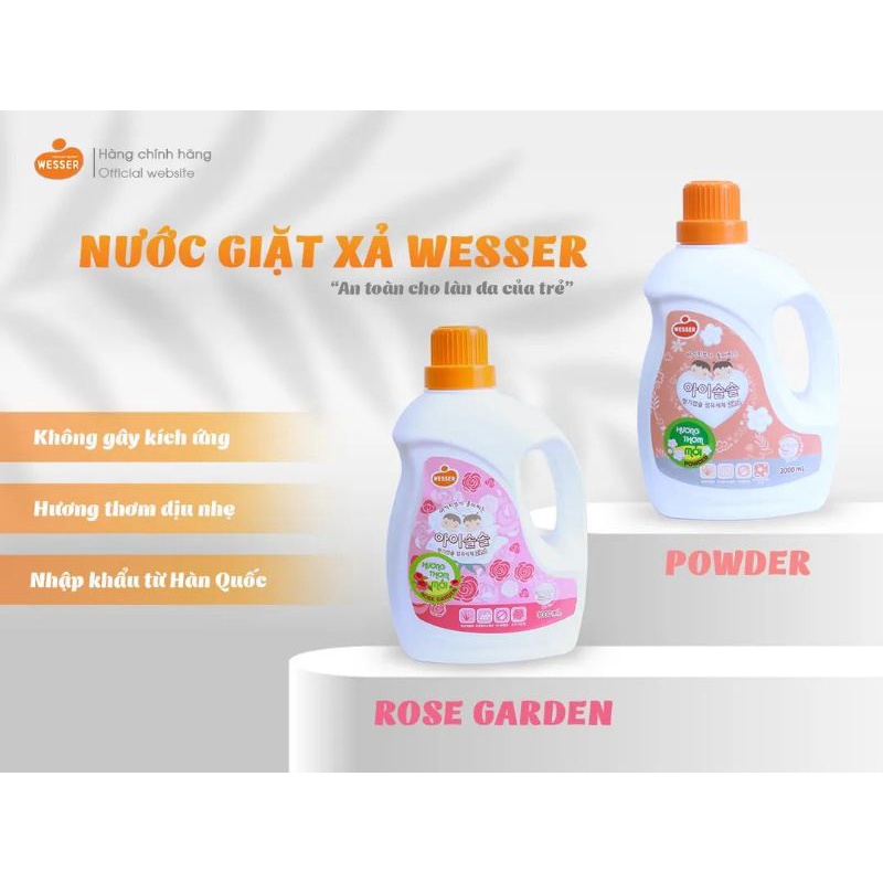 Nước giặt xả wesser 2 in1 3000ml hương phấn và hương hoa hồng