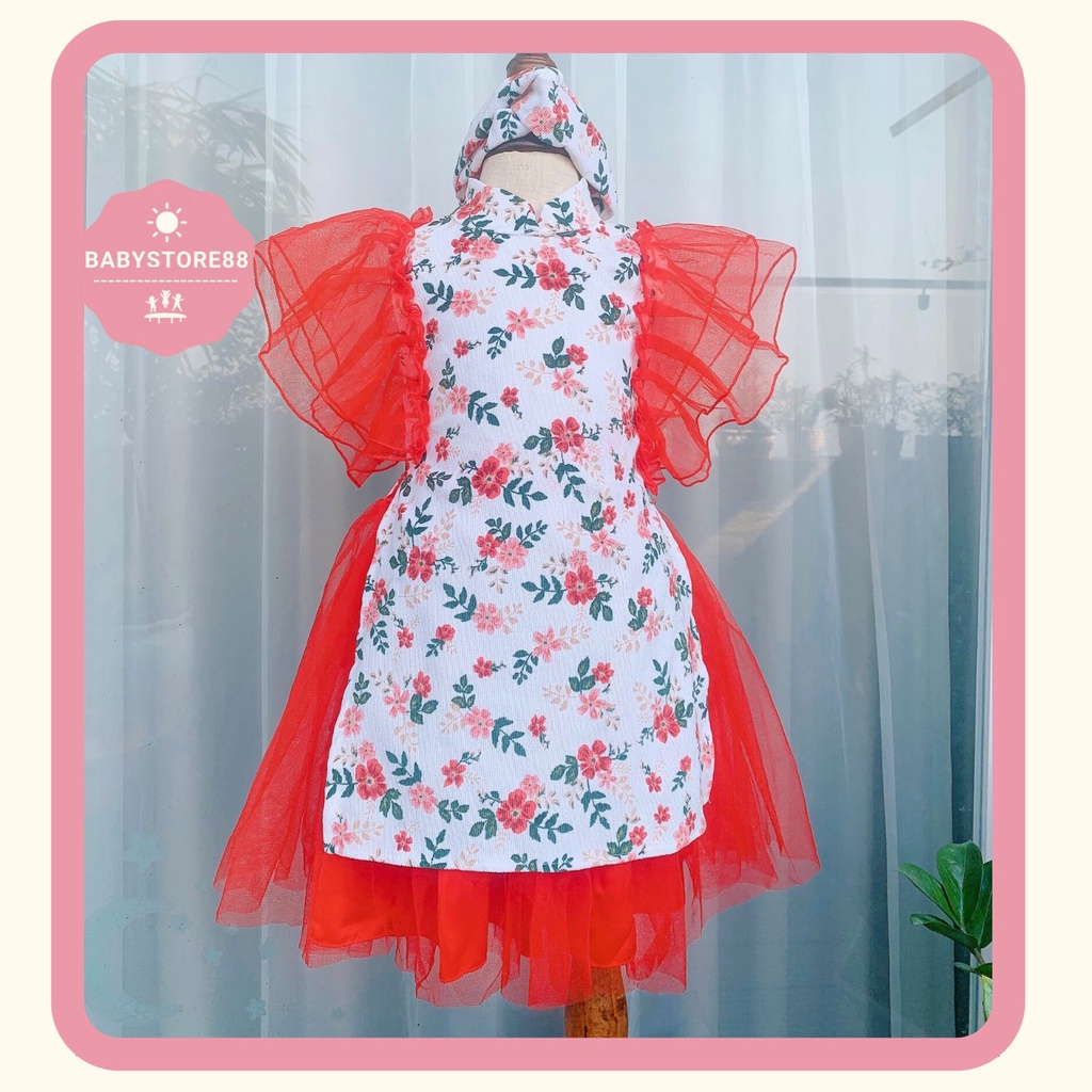 Áo dài tết cho bé gái [Tặng turban] Đầm cách tân trẻ em hàng thiết kế Cao Cấp 1 2 3 4 5 6 7 8 9 10 11 12 tuổi CT5