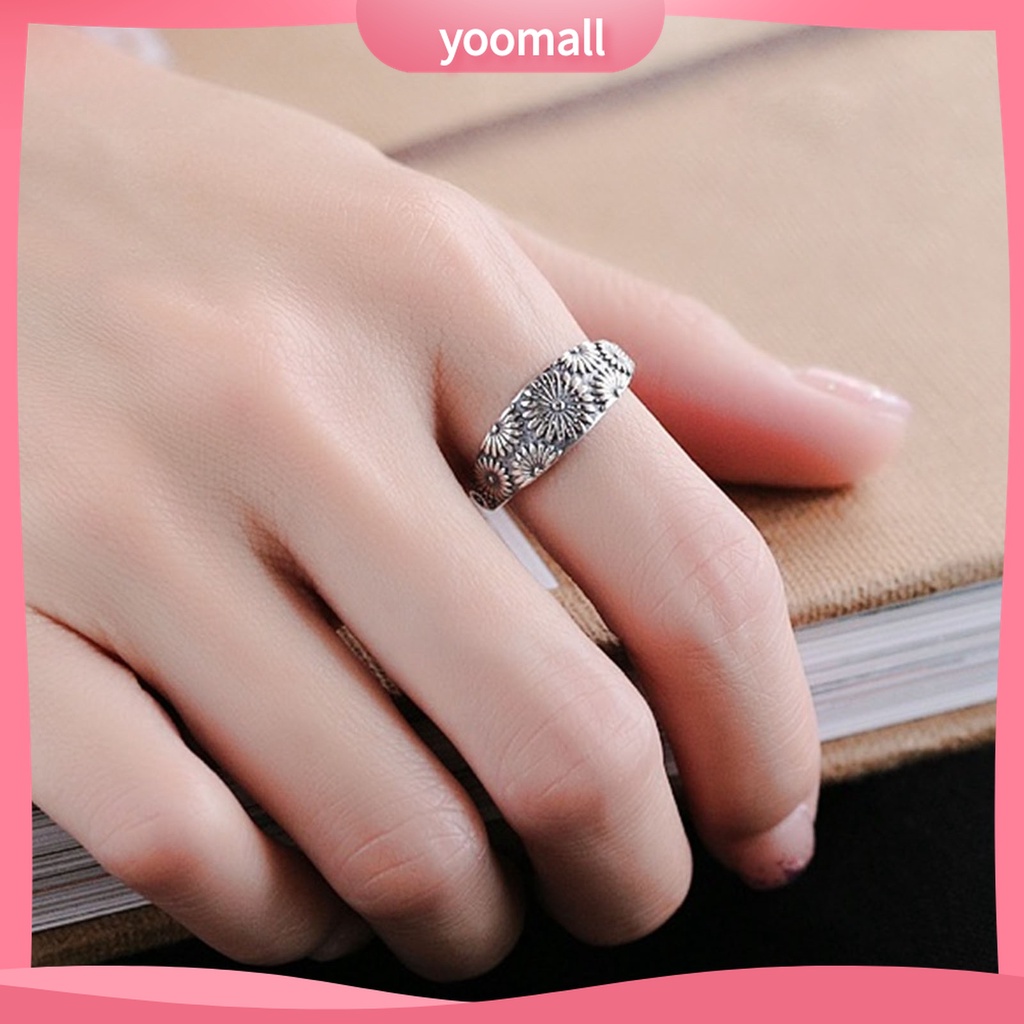 Yomall♡ Nhẫn Cưới Đính Hoa Cúc Có Thể Điều Chỉnh Kích Cỡ