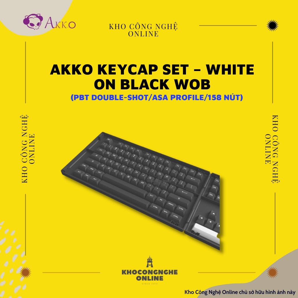 AKKO Keycap set – White on Black WoB (PBT Double-Shot/ASA profile/158 nút)