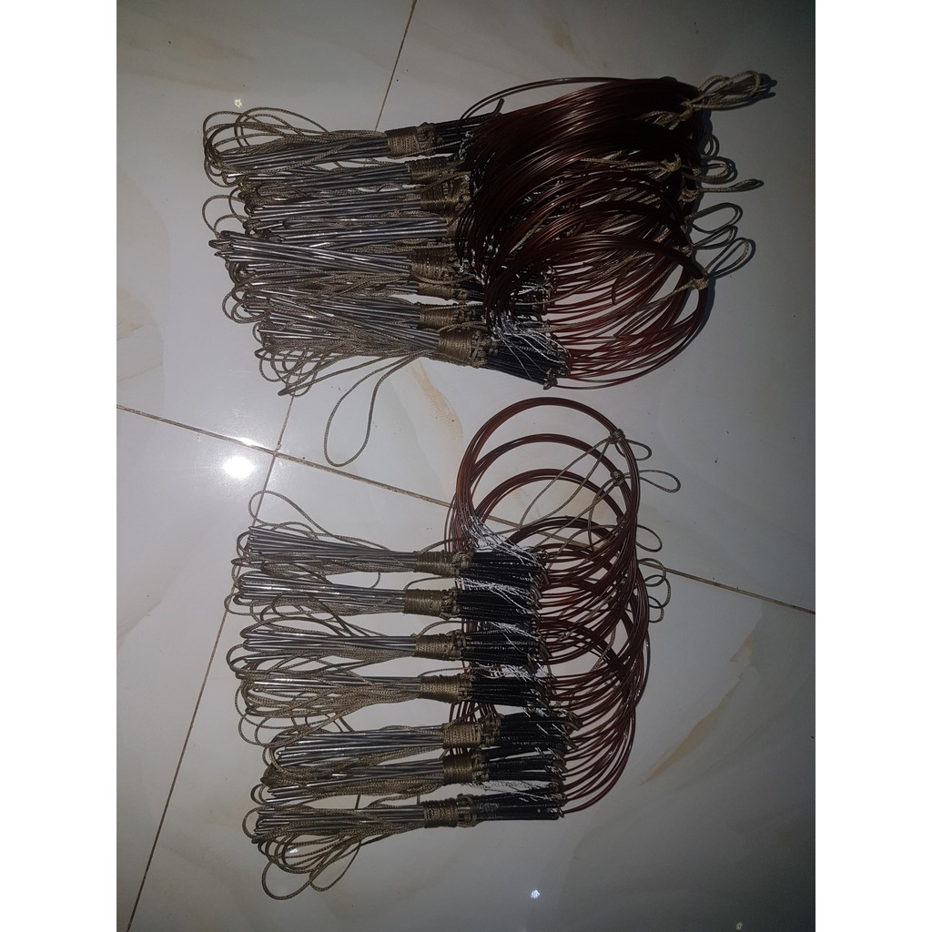 1 bộ giò bẫy cúm núm gà đồng, quốc, bịp 20 chân, cước nhật khoen đồng chân 18cm màu cỏ khô
