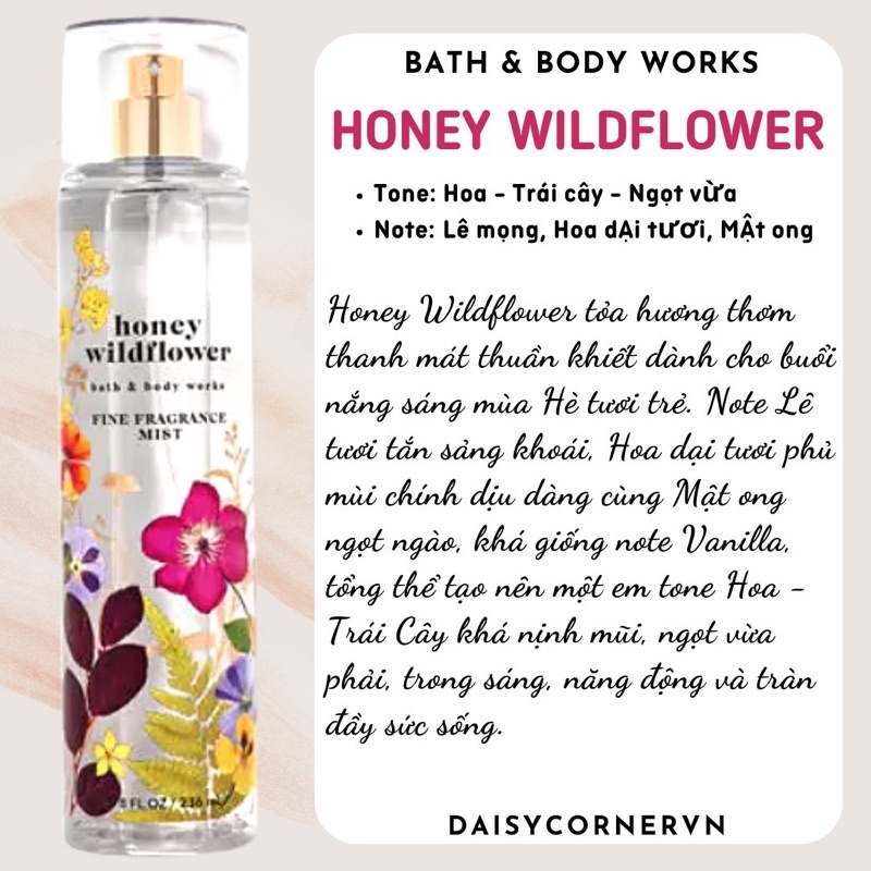 [🇺🇸 Bill Mỹ] Xịt thơm Body Mist Bath &amp; Body Works Honey Wildflower