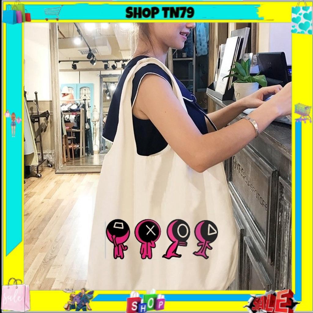 Túi tote vải canvas đeo vai rẻ đẹp phong cách Hàn Quốc đi học , đi chơi kute M-1