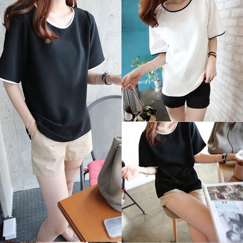 Áo thun tay ngắn cổ tròn đơn giản phong cách Hàn Quốc