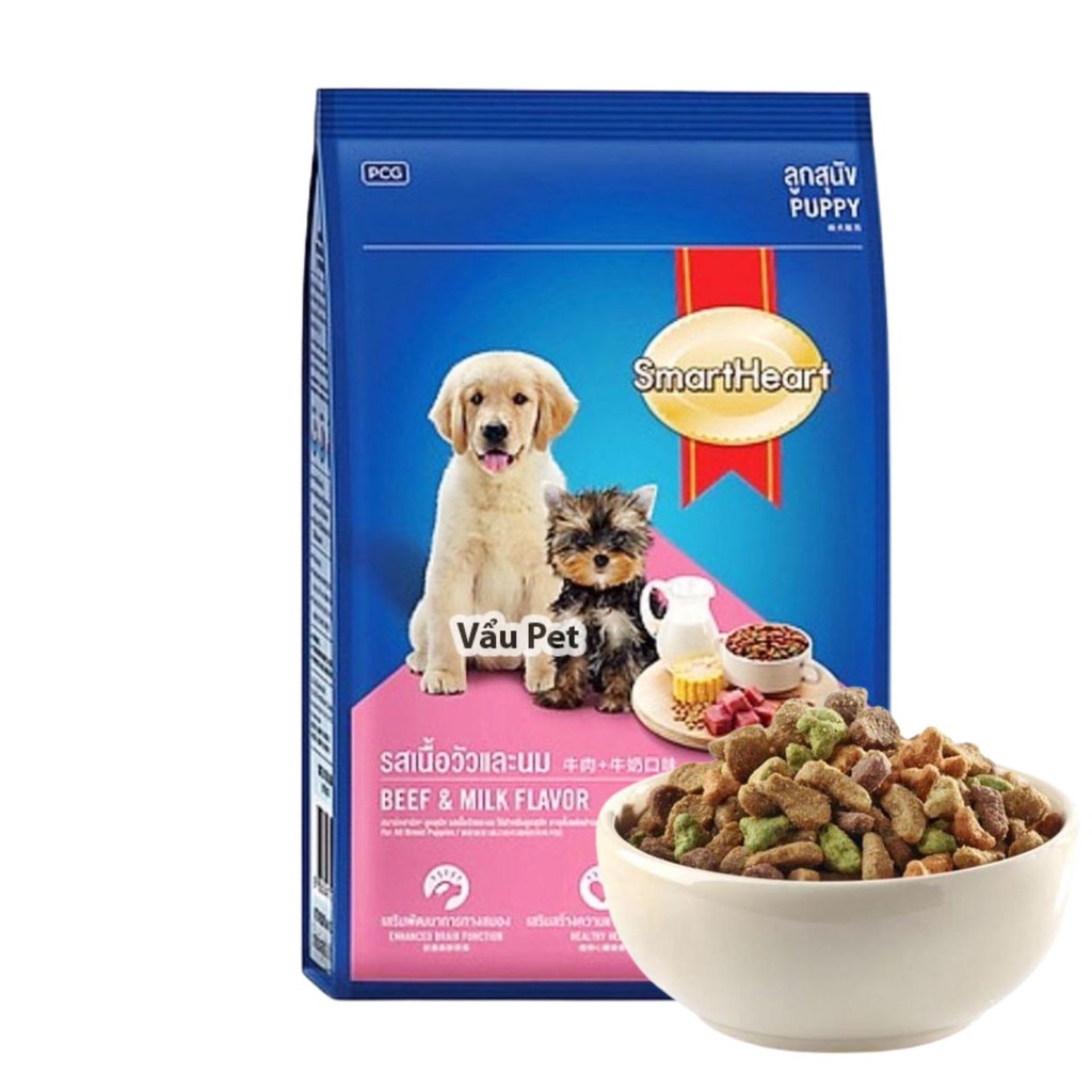 Thức ăn chó SmartHeart Puppy Beef Milk 3kg - Vị Bò &amp; Sữa dinh dưỡng cân bằng và đầy đủ