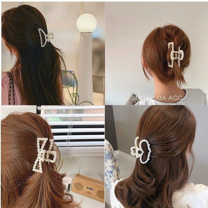 Kẹp tóc đính hạt nhựa đục
