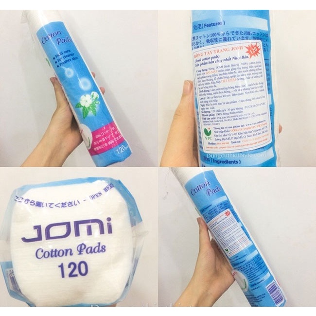 Bông tẩy trang Jomi 120 - 222 pcs/túi - Bông tẩy trang Nhật Bản 100% Cotton - Faki Authentic