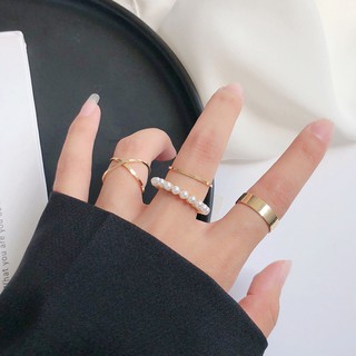 Bộ 4 Nhẫn Đeo Đốt Ngón Tay Đính Ngọc Trai Đơn Giản Thời Trang Phong Cách Hàn Quốc 0823-6