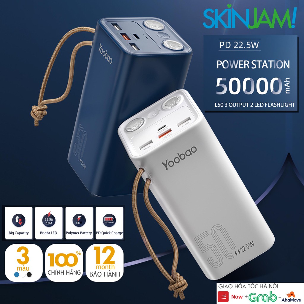 Pin Sạc Dự Phòng Yoobao H5 / L50 Dung Lượng 50000 mAh, Tích Hợp Đèn Pin Siêu Sáng, Hỗ Trợ Sạc Nhanh PD