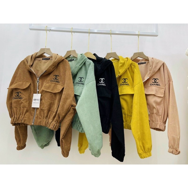 Áo khoác lửng croptop kaki nhung gân có nón unisex ulzzang nam nữ