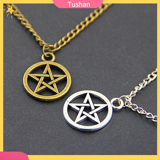 TUSH_Women Men Round Hollow Star Pentagram Pendant Necklace Xmas Gift Cool Jewelry