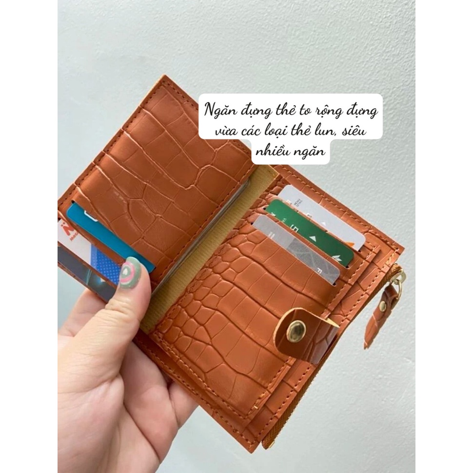 Ví nữ mini cầm tay vân cá sấu gấp gọn bỏ túi hàng Aut cao cấp đựng tiền đựng card