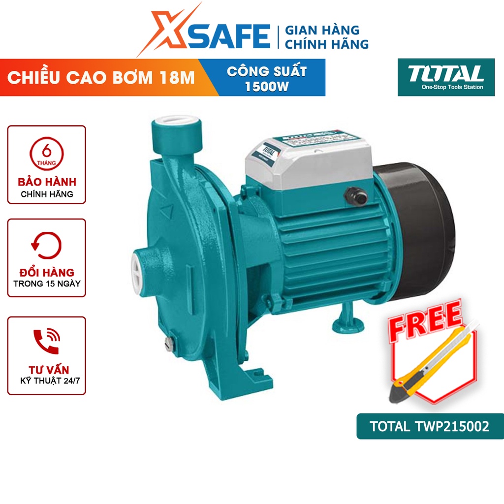 Máy bơm nước TOTAL TWP215002 công suất 1.500W(2HP), hút sâu 8m, mô tơ dây đồng, cánh quạt đồng thau - XSAFE