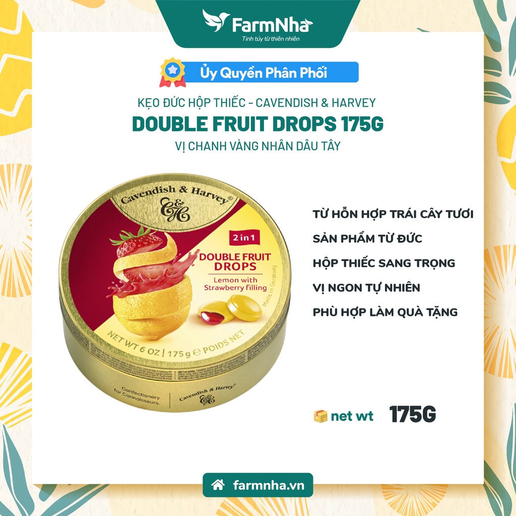 Kẹo Trái Cây Cavendish & Harvey Vị LEMON WITH STRAWBERRY FILLING Hộp 175gr - Hàng Chính Hãng