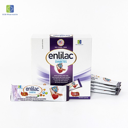 Sữa tiểu đường Enlilac Diabetes - Hộp 16 gói x 25 gram - Tặng cẩm nang cho người tiểu đường, ổn định đường huyết