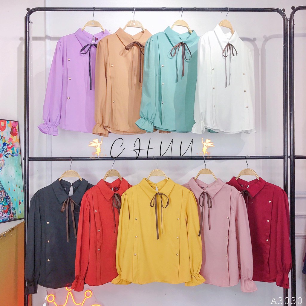 [ Mã WASTRUN4 giảm 10% tối đa 30K đơn 99K] Áo sơ mi nữ dài tay thắt nơ đính cúc tiểu thư CHUU A3030 | BigBuy360 - bigbuy360.vn