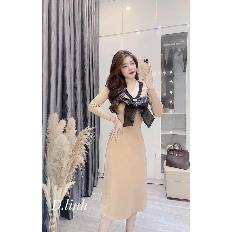 VÁY LEN GÂN BODY XÒE NHẸ CỔ NƠ NGỌC FORM ÔM DÁNG SIÊU CHUẨN XINH XẮN | BigBuy360 - bigbuy360.vn