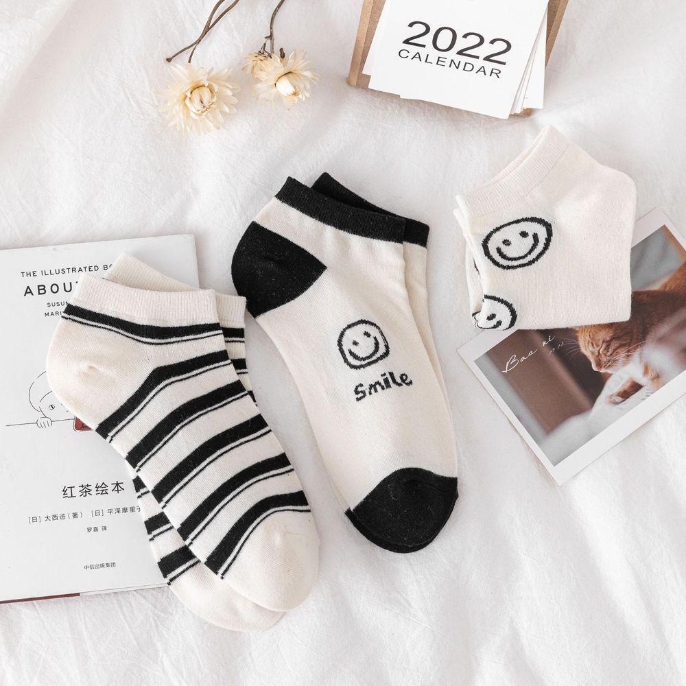 Vớ Cotton Thoáng Khí In Họa Tiết Mặt Cười Phối Sọc Ngang 2Life Thời Trang Cho Nữ