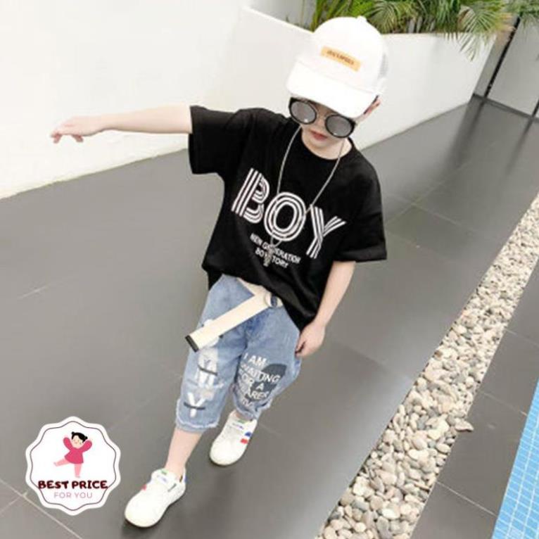 Set áo thun quần jean mùa hè bé trai mập 7 8 9 10 11  tuổi  ✨đồ bộ size đại30kg 35kg 40kg 45kg