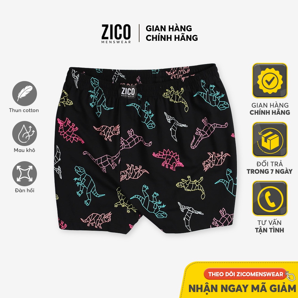 Quần ngắn nam thun 4 chiều ZICO MENSWEAR họa tiết Đen Khủng Long - DT17