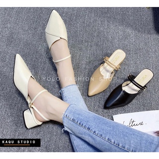 Giày sục cao gót đế vuông vạt chéo 5p đi được 2 kiểu da mềm êm chân - SC11