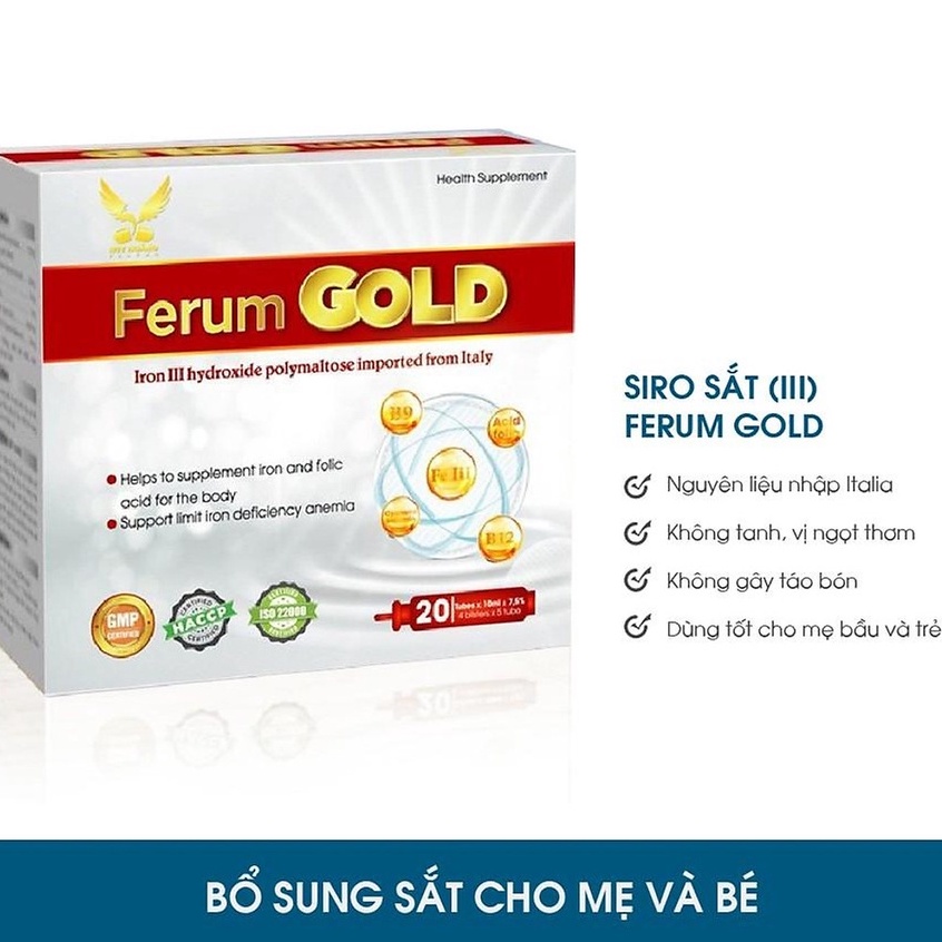 SIRO SẮT FERUM GOLD 10ML/20 ỐNG BỔ SUNG SẮT VÀ ACID FOLIC CHO CƠ THỂ THƠM NGON KHÔNG TANH