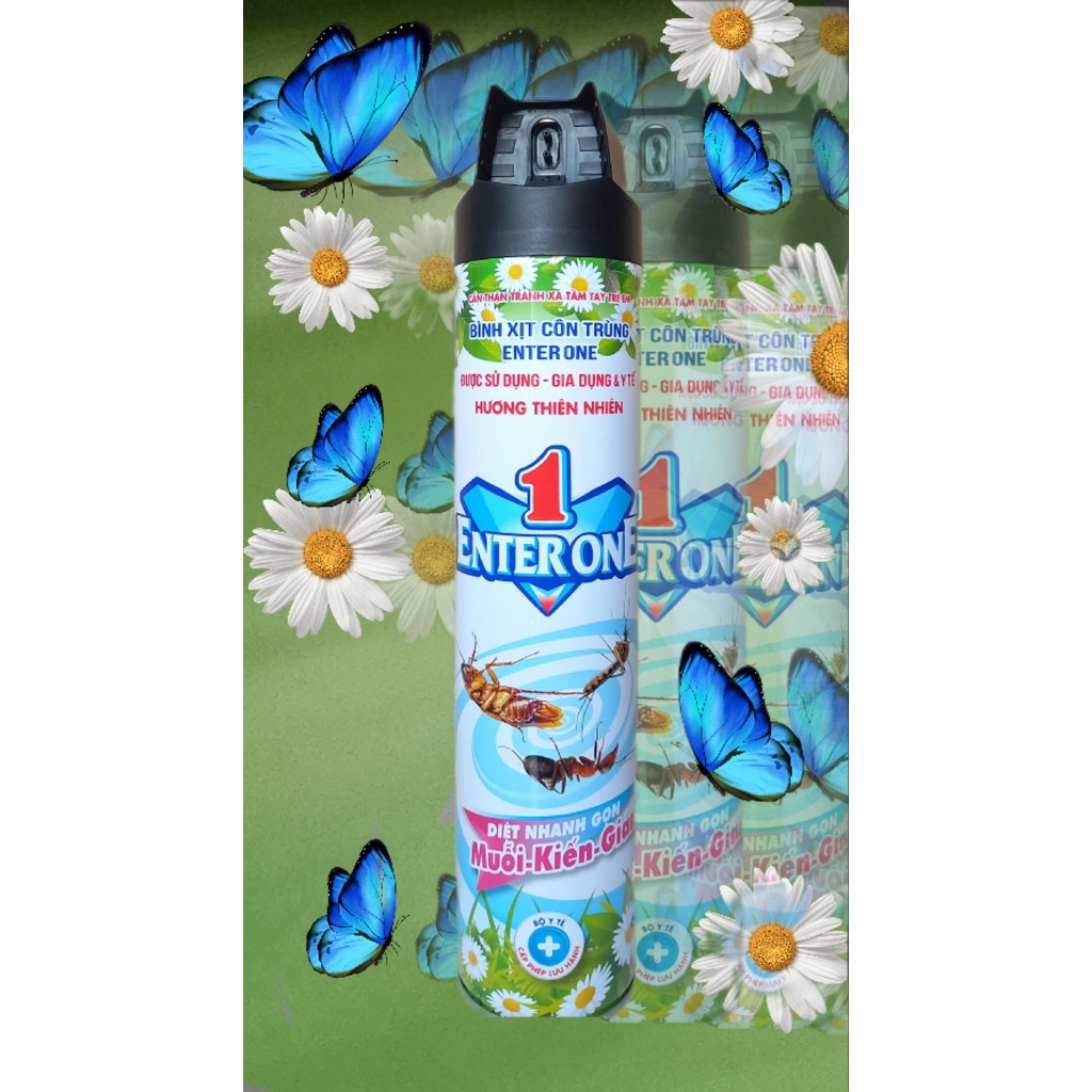 Bình xịt côn trùng EnterOne hương hoa thiên nhiên 600ml. Xịt diệt gián, kiến, muỗi hiệu quả,an toàn