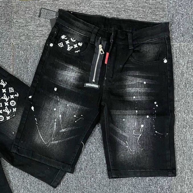 Quần short jean đen rách thuê DIO chất bò vải siêu dày co dãn tốt họa tiết đẹp