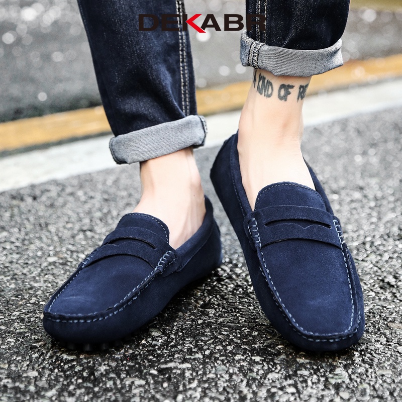 Dekabr Thương hiệu Thời trang Mùa hè Phong cách mềm mại Moccasins Nam Giày lười Da thật Giày chất lượng cao Nam Giày bệt Giày lái xe lông thú