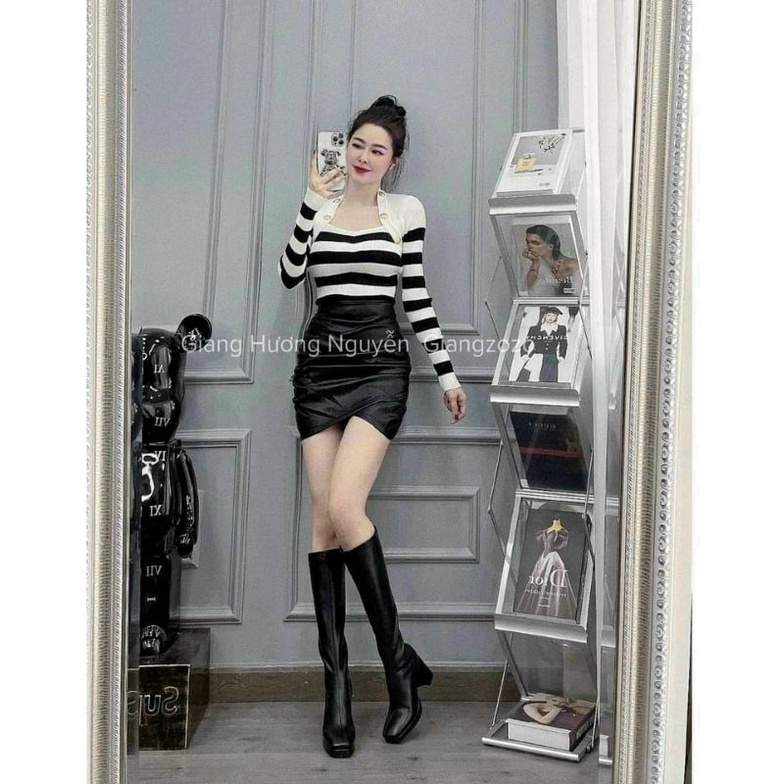 Chân váy da nhún vạt chéo dáng ngắn hàng QC