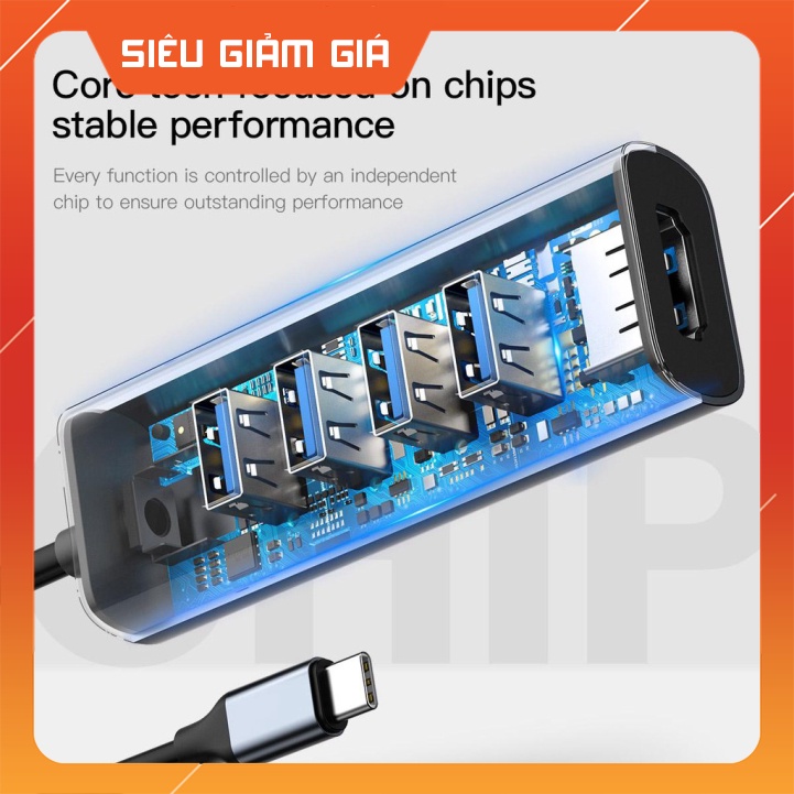 Hub chia cổng 5 in 1 Type-C ra 4 cổng USB 3.0 và HDMI chuẩn 4K hiệu Baseus Gen2 cho Macbook Pro/Smartphone - Chính hãng