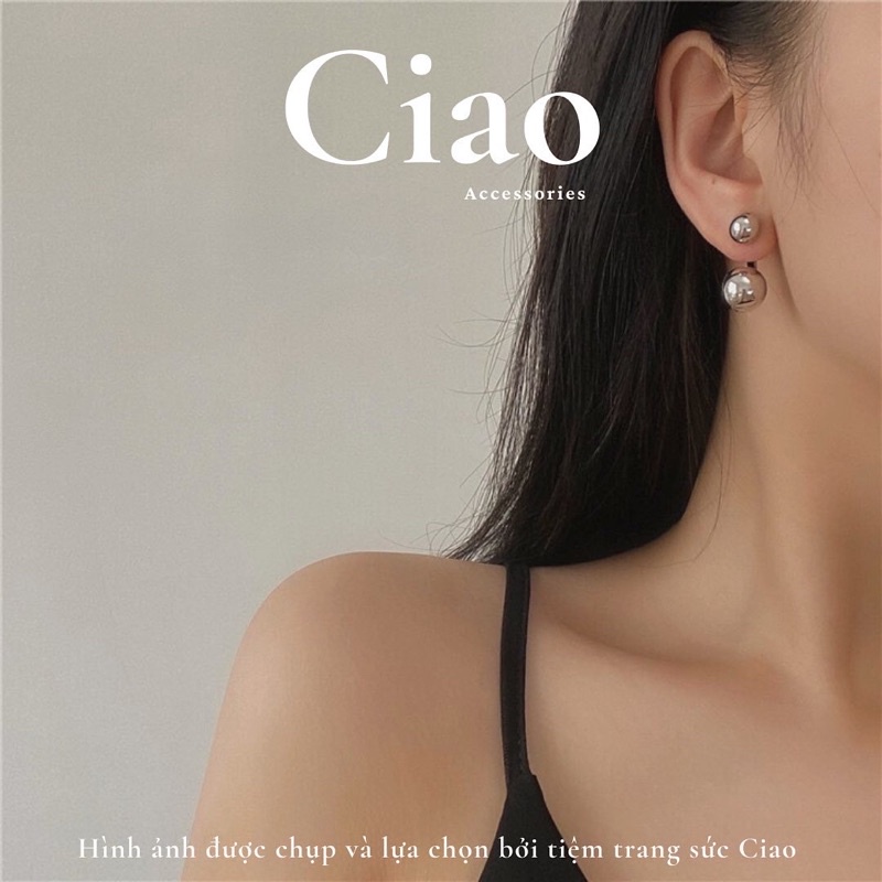 [HOẢ TỐC 1H] Khuyên tai/ Bông tai dáng dài mạ bạc S925 thiết kế hình cầu đôi cá tính Globular Ciao