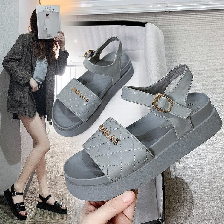 sandal nữ Thick Bottomed One Line Buckle Letter Open Toe Sandals for Women | BigBuy360 - bigbuy360.vn