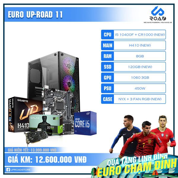 [QUÀ TẶNG LINH ĐÌNH - EURO CHẠM ĐỈNH] Bộ PC Gaming (I5 10400f H410 SSD 120) NEW Ram 8GB VGA 1060 3GB Nguồn 450W