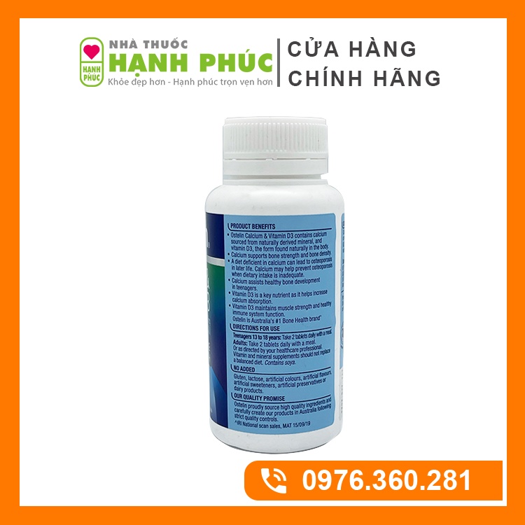 Canxi Ostelin &amp; Vitamin D3 Cho Bà Bầu Và Sau Sinh 130 Viên, CANXI BẦU, Calcium &amp; Vitamin D3 Xuất Xứ Úc