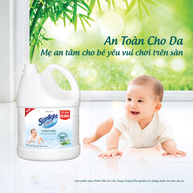 Nước Lau Sàn Sunlight Thiên Nhiên Chiết Xuất Tre &amp; Lô Hội 3,6 Kg - Sạch Dịu Nhẹ - Mẹ An Tâm