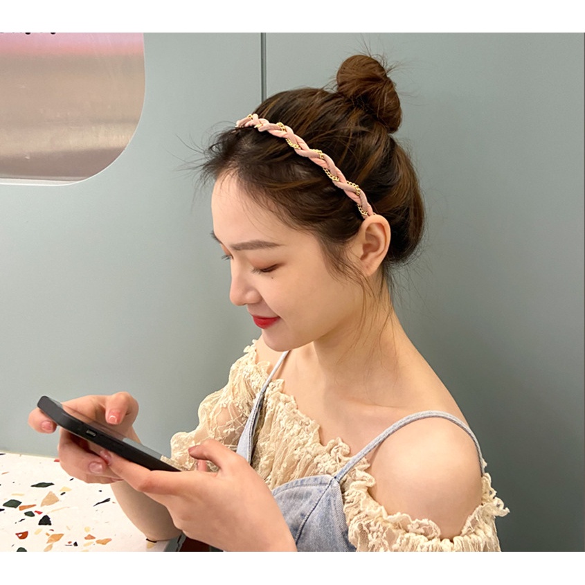 Băng Đô Cài Tóc Phối Dây Xích Phong Cách Hàn Quốc Thời Trang Cho Nữ