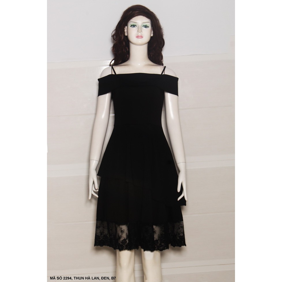 Đầm thun xoè thiết kế cao cấp đi tiệc | đám cưới | đi chơi bẹt vai phối ren tà (sản phẩm có nhiều size)