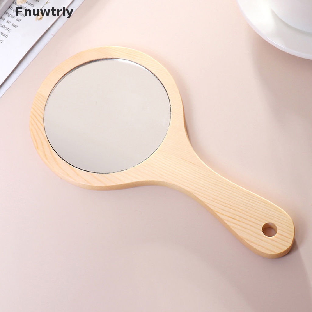 Gương trang điểm cầm tay kiểu tròn bằng gỗ phong cách vintage tiện lợi