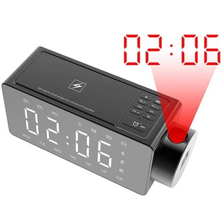 Projection Alarm Clock Bluetooth Speaker With Wireless Charging Diy Ringtone,One