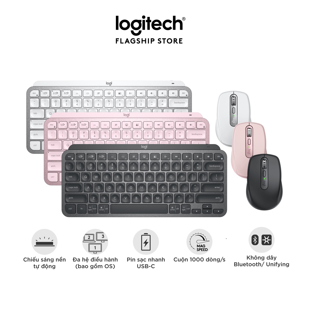 Combo Bàn phím và chuột Logitech MX Keys Mini & Logitech MX Anywhere 3 - Sạc nhanh USB-C, Nhỏ gọn, Đa thiết bị